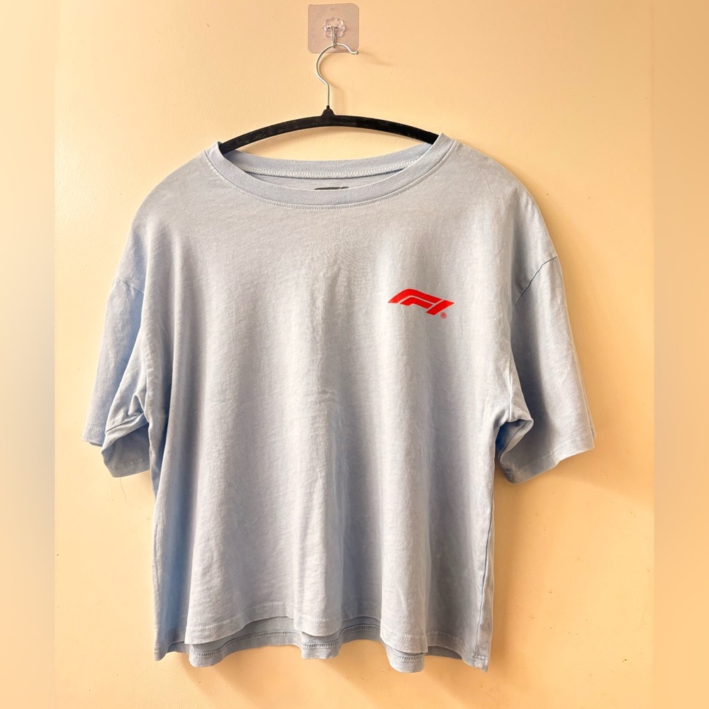 Hybrid & Company Light Blue Crop Top with Red Logo